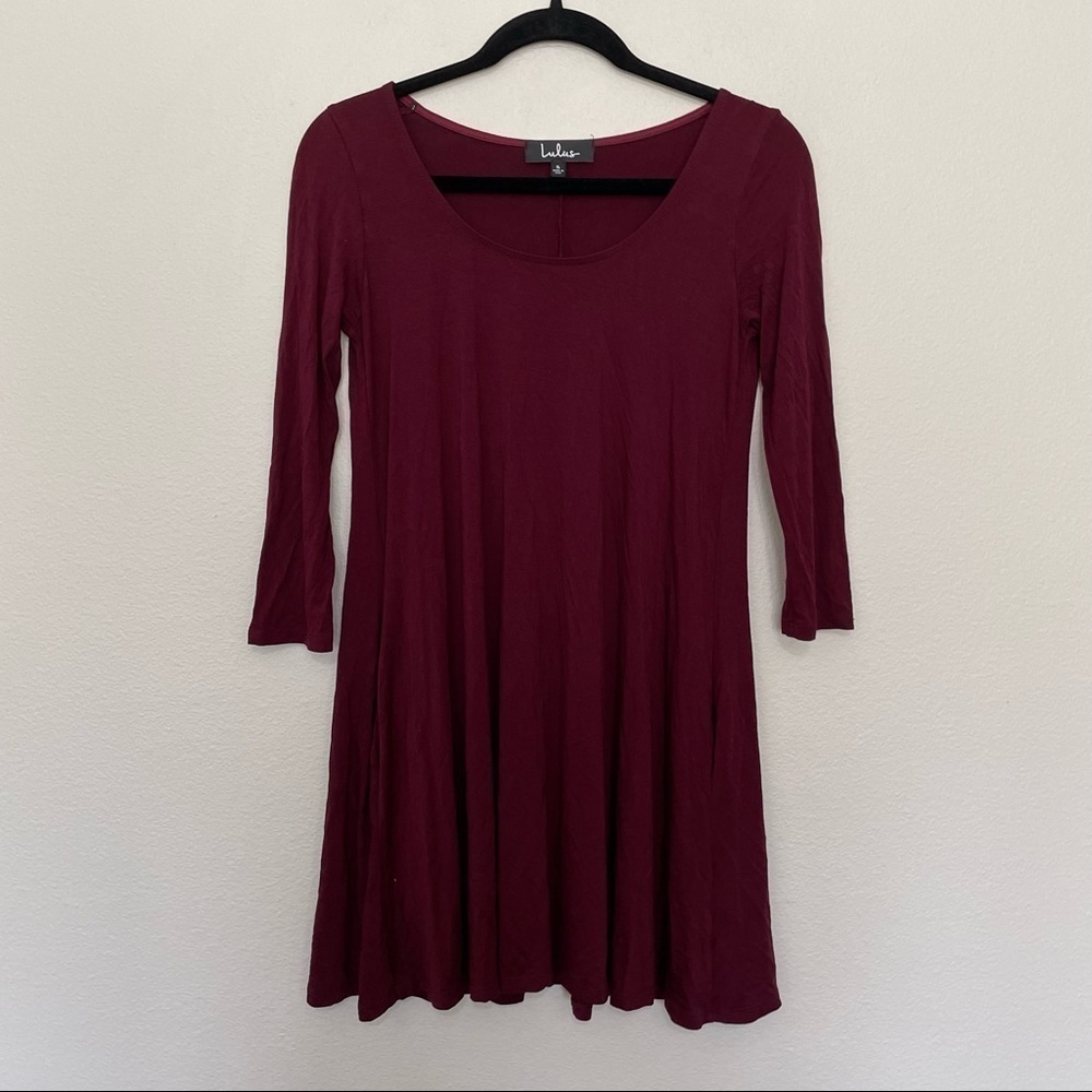Lulus smile at me burgundy long sleeve dress womens sz.S womens has pockets